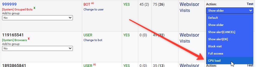 Example of enabling CPU load option for bots