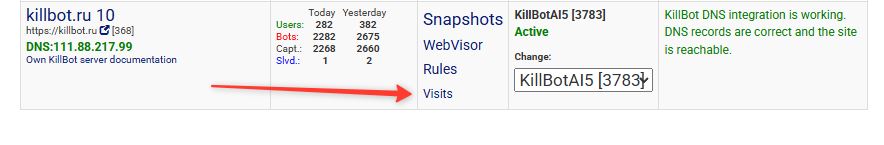 Open visits in KillBot