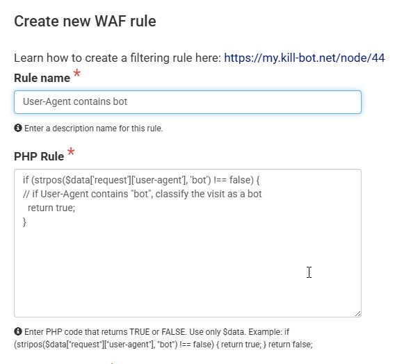 Example filtering rule in KillBot