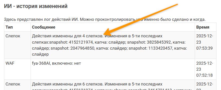 лог изменений ИИ