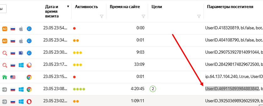 UserID килбота в параметрах посетителя