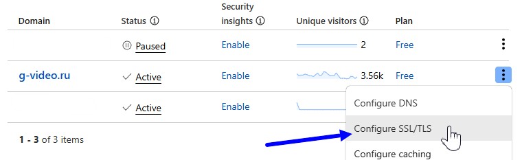 заходим в SSL на CloudFlare