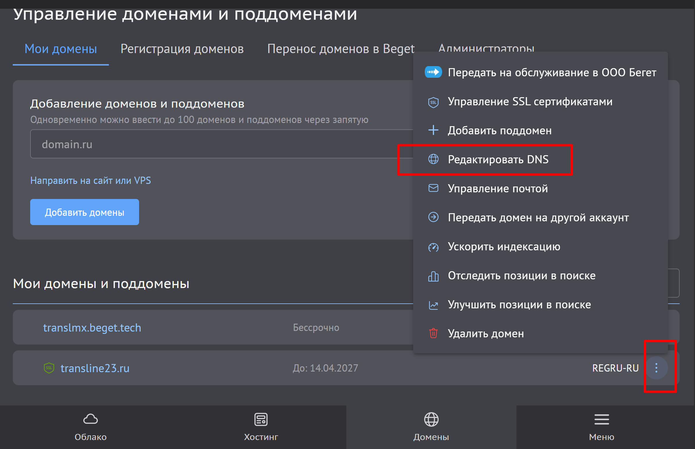 Подключение сайта с днс хостингом на beget на 2 сервера killbot