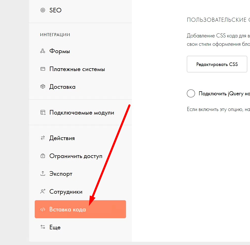 Тильда, вставка кода