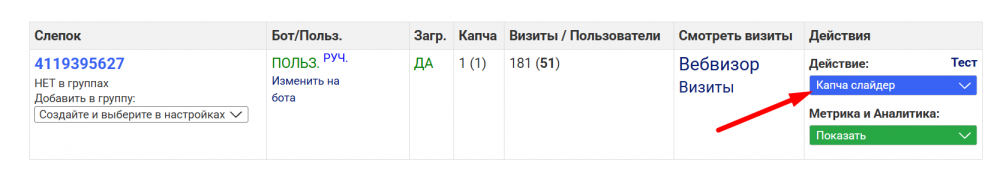 Выставляем капчу на слепок
